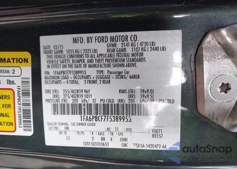 2015 Ford Mustang Gt Premium z USA, uszkodzony, nr VIN 1FA6P8CF7F5389953